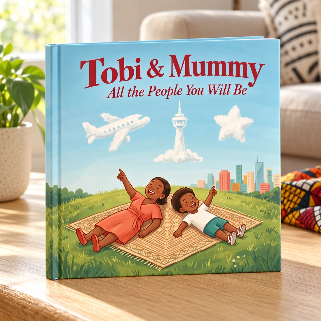 Tobi & Mummy: All the People You Will Be, shown as a hardcover on an oak table.